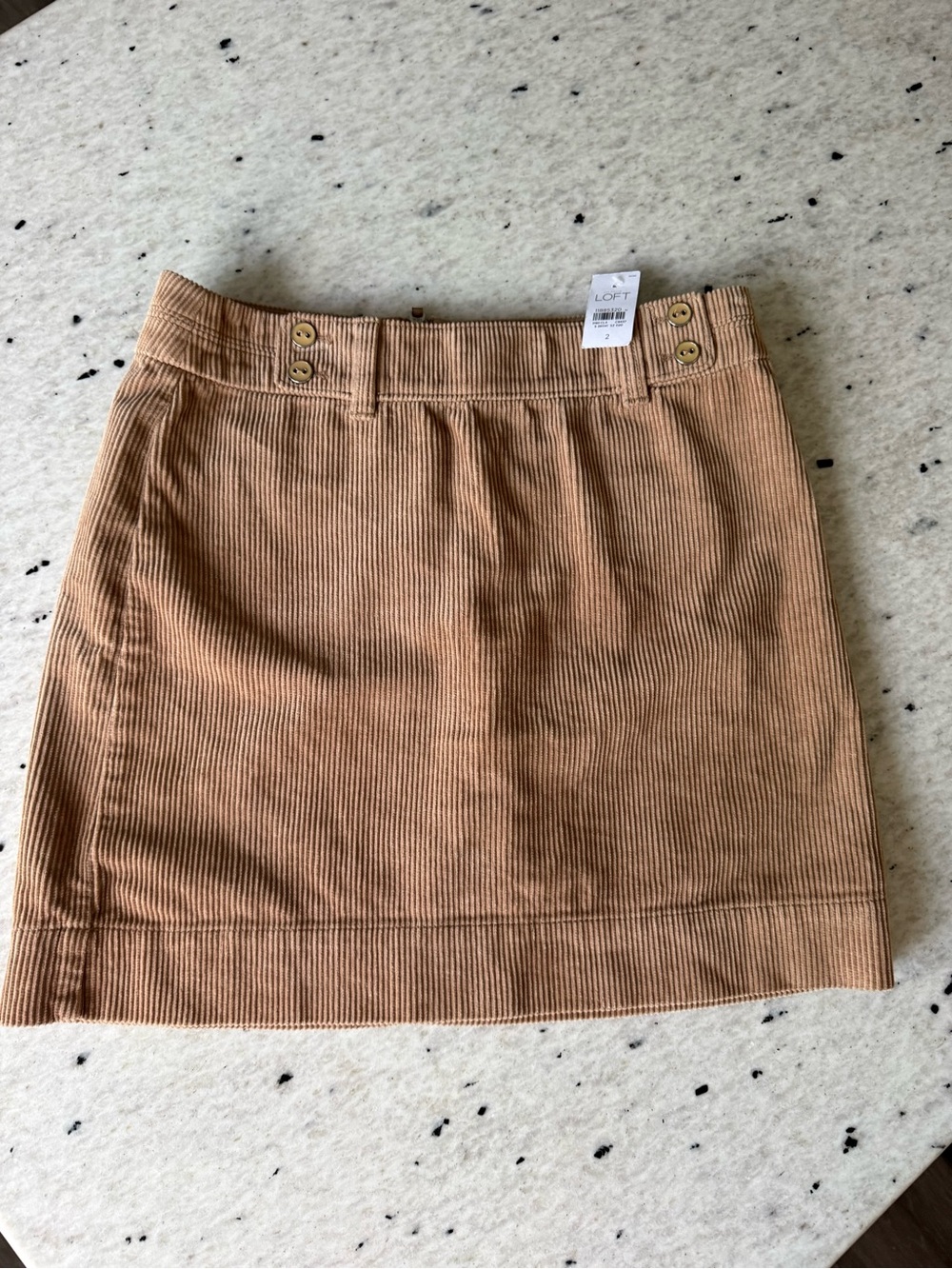 LOFT Camel Corduroy Mini Skirt with Button Waist